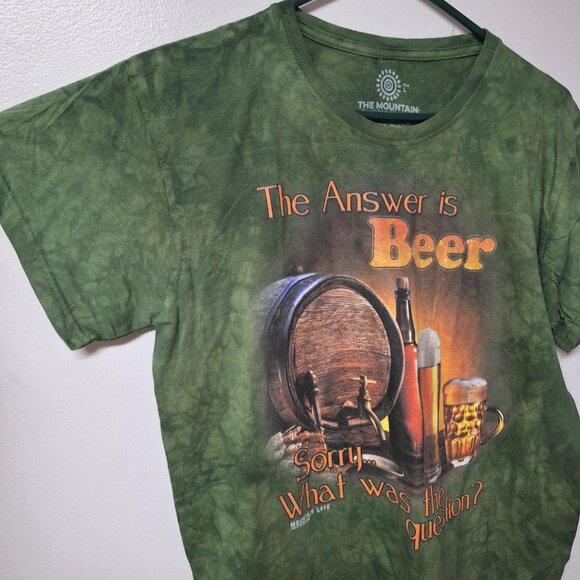 The Mountain Beer Answer Shirt Short Sleeve Mens Large Green USA India Made - Picture 2 of 7